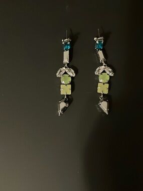 BCBG Silver-Tone Drop Earrings with Teal and Lime Accents